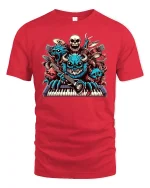 Rockin’ Monster Band Keyboard Guitar Tee - red t-shirt on white background