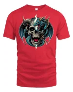 Lightning Dragon and Skull Warrior Tee - red t-shirt on white background