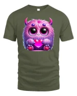 Cute Pink Monster Holding Heart T-shirt - military green t-shirt on white background