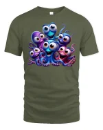 Happy Octopus Family Funny Sea Life Tee - military green t-shirt on white background