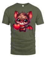 Cute Love Bat with Heart Glasses Tee - military green t-shirt on white background