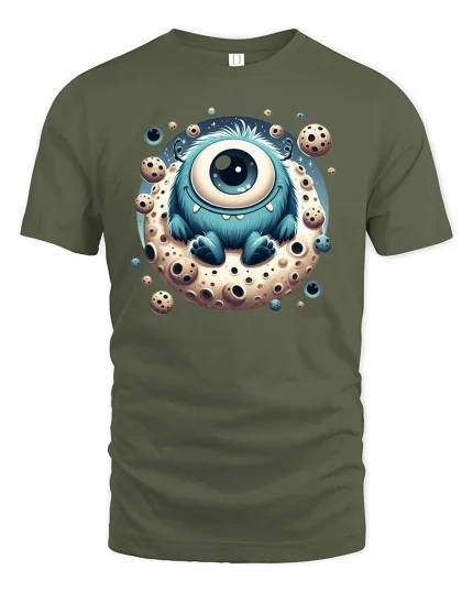 Cute Cyclops Monster Moon Cookie Tee - military green t-shirt on white background