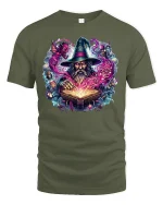 Mystic Wizard Spellcasting Magic Art Tee - military green t-shirt on white background