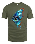 Surreal Butterfly Eye Dripping Tshirt - military green t-shirt on white background