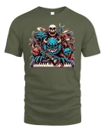 Rockin’ Monster Band Keyboard Guitar Tee - military green t-shirt on white background