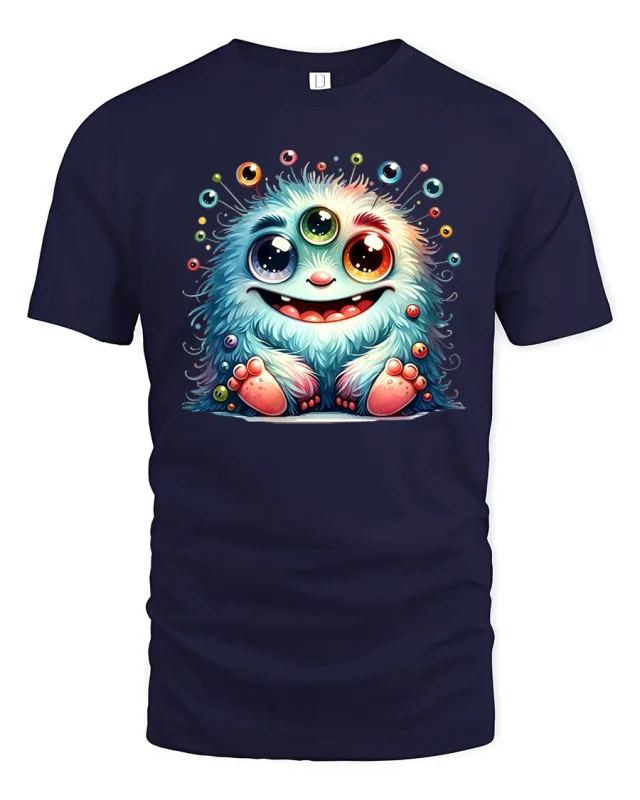 Adorable Three-Eyed Monster Tee - navy t-shirt on white background