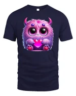 Cute Pink Monster Holding Heart T-shirt - navy t-shirt on white background