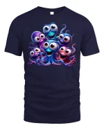 Happy Octopus Family Funny Sea Life Tee - navy t-shirt on white background