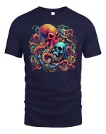 Pirate Skull and Octopus Anchor Tee - navy t-shirt on white background