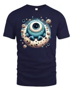 Cute Cyclops Monster Moon Cookie Tee - navy t-shirt on white background