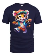 Cool Streetwear Tiger Cartoon T-shirt - navy t-shirt on white background