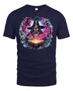 Mystic Wizard Spellcasting Magic Art Tee - navy t-shirt on white background