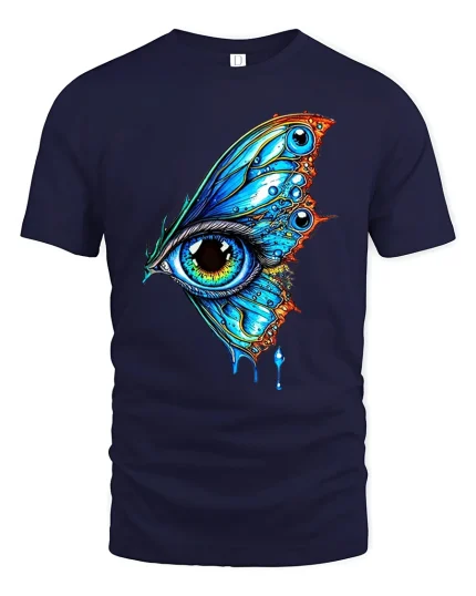 Surreal Butterfly Eye Dripping Tshirt - navy t-shirt on white background