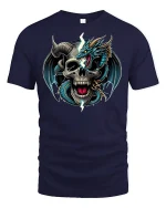 Lightning Dragon and Skull Warrior Tee - navy t-shirt on white background