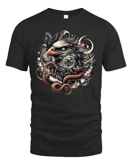Eagle and Serpent Warrior Spirit Tee - black t-shirt on white background