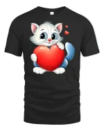 Cute Kitten Holding Red Heart Tee - black t-shirt on white background