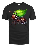 Cute Leaf Carrying Ant Tee - black t-shirt on white background