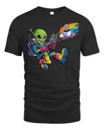 Alien Coffee Blaster Funny Space Tee - black t-shirt on white background
