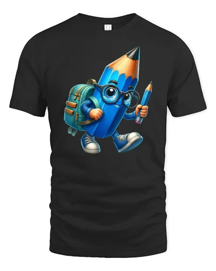 Back to School Pencil Buddy Tee - black t-shirt on white background