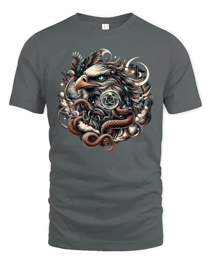 Eagle and Serpent Warrior Spirit Tee - gray t-shirt on white background