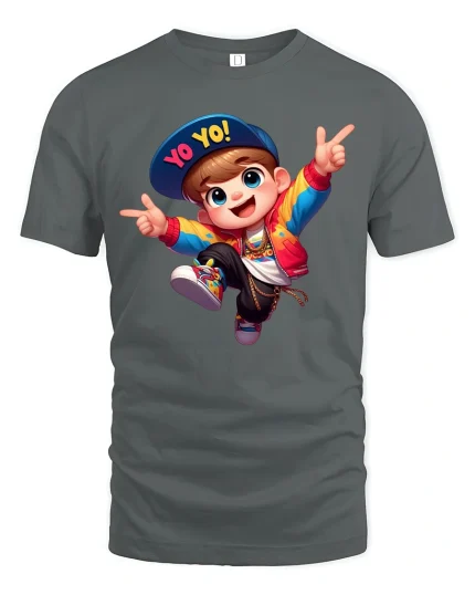 Yo Yo Hip Hop Boy Colorful Tee - gray t-shirt on white background