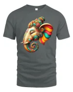 Colorful Elephant Head Art Tee - gray t-shirt on white background