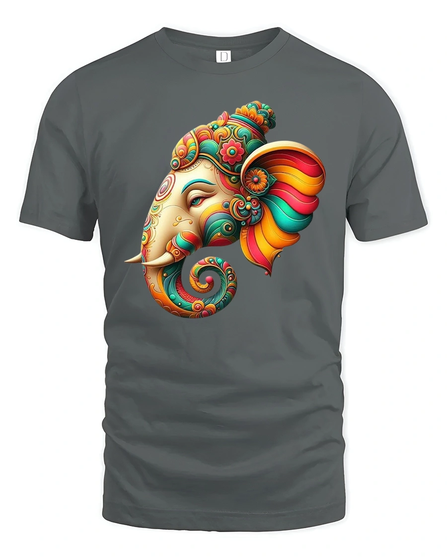 Colorful Elephant Head Art Tee - 1 Colorful Elephant Head Art Tee - gray t-shirt on white background