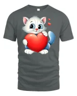 Cute Kitten Holding Red Heart Tee - gray t-shirt on white background