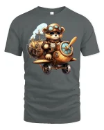 Steampunk Bear Pilot Airplane Tee - gray t-shirt on white background