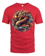 Fiery Asian Dragon Graphic Tee - red t-shirt on white background