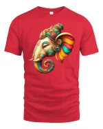 Colorful Elephant Head Art Tee - red t-shirt on white background