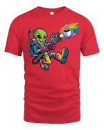 Alien Coffee Blaster Funny Space Tee - red t-shirt on white background