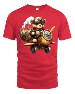 Steampunk Bear Pilot Airplane Tee - red t-shirt on white background