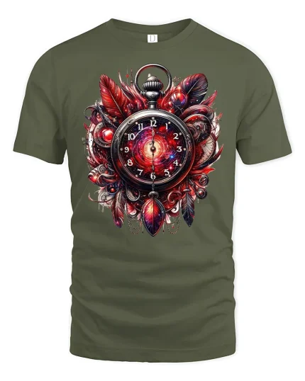 Cosmic Pocket Watch Galaxy Tee - military green t-shirt on white background