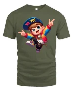 Yo Yo Hip Hop Boy Colorful Tee - military green t-shirt on white background
