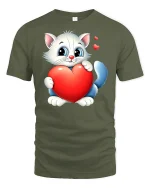 Cute Kitten Holding Red Heart Tee - military green t-shirt on white background