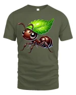 Cute Leaf Carrying Ant Tee - military green t-shirt on white background