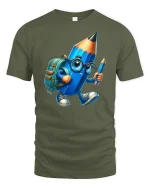 Back to School Pencil Buddy Tee - military green t-shirt on white background