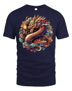 Fiery Asian Dragon Graphic Tee - navy t-shirt on white background
