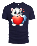 Cute Kitten Holding Red Heart Tee - navy t-shirt on white background