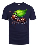 Cute Leaf Carrying Ant Tee - navy t-shirt on white background