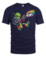 Alien Coffee Blaster Funny Space Tee - navy t-shirt on white background