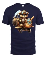 Steampunk Bear Pilot Airplane Tee - navy t-shirt on white background