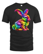 Colorful Rainbow Bunny Graphic Tee - black t-shirt on white background