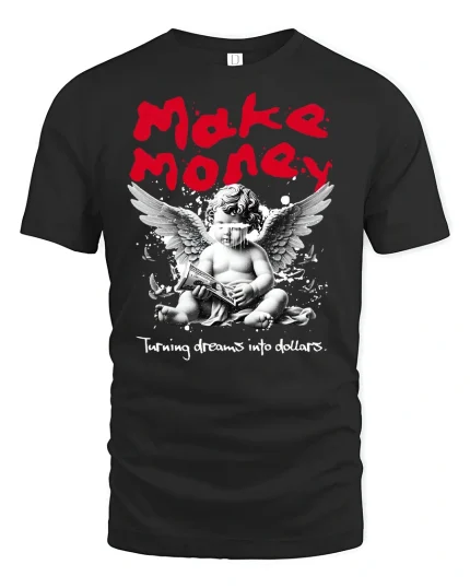 Make Money Angel T-Shirt - black t-shirt on white background