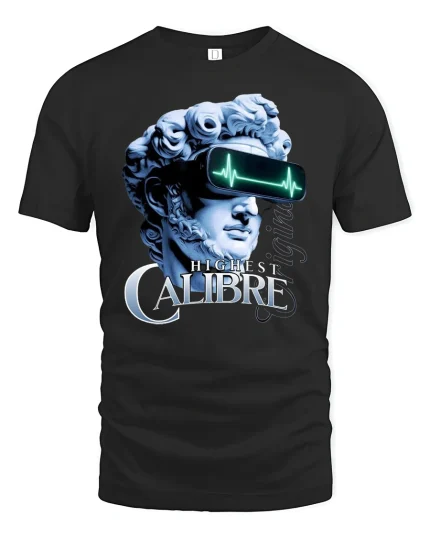 Futuristic David Statue VR Tee - black t-shirt on white background