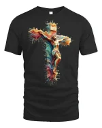 Vibrant Jesus Cross Art Graphic Tee - black t-shirt on white background