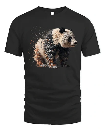 Stone Effect Panda Graphic Tee - black t-shirt on white background