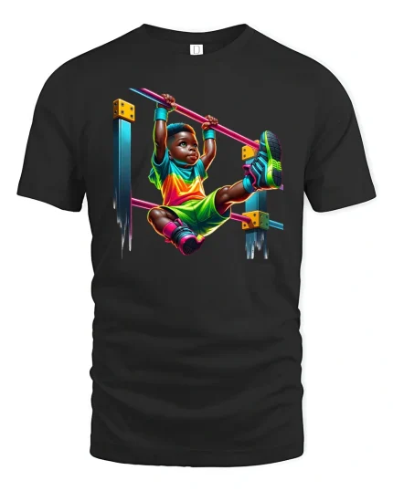 Neon Playground Kid Graphic Tee - black t-shirt on white background
