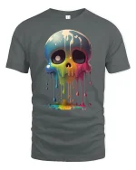 Dripping Rainbow Skull Graphic Tee - gray t-shirt on white background
